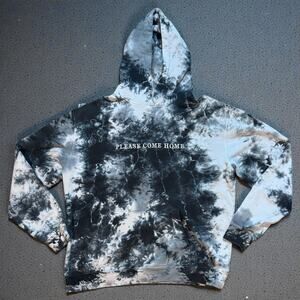 Please Come Home Logo Hoodie Mens Black Gray Tie Dye Streetwear NO STRING XL